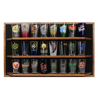 Pint Glass Display Shelf – 24 placement holes – Solid Oak – Display Shack