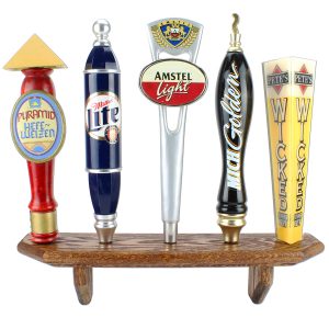 BLACK BEER TAP HANDLE DISPLAY HOLDS NINE TAPS WALL MOUNTED WITH BRACKETS 