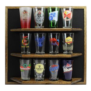 Pint Beer Glass Display Shelf – 12 place – Solid Oak