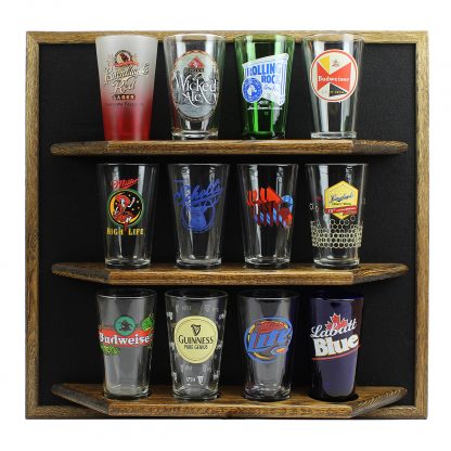 Pint Beer Glass Display Shelf – 12 place – Solid Oak – Display Shack