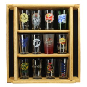 Pint Glass Display Case - 12 Place wall hanging w/ Door