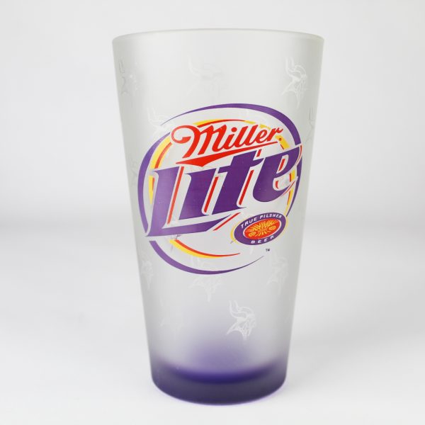 Beer Pint Glass - Miller Lite - Vikings frosted w/purple base