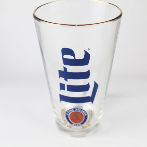 Beer Pint Glass - Miller Lite - Gold Rim with Traditional Logo