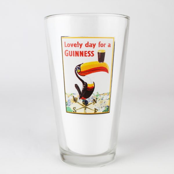 Beer Pint Glass - Guinness Draught - Lovely day For A Guinness - Toucan