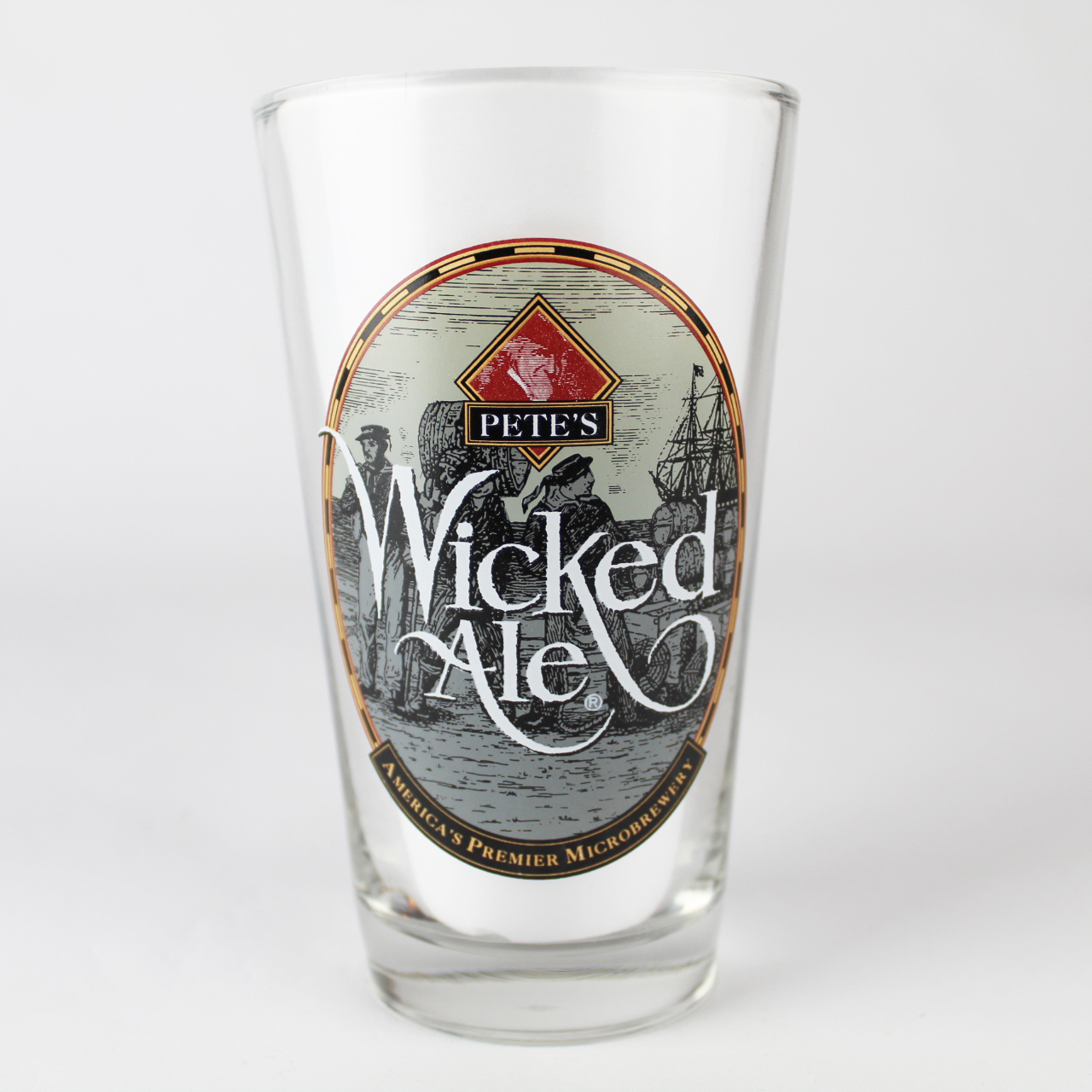 Petes Wicked Ale Craft Beer Pint Glass Malty American Brown Clear Glass 6" Tall 