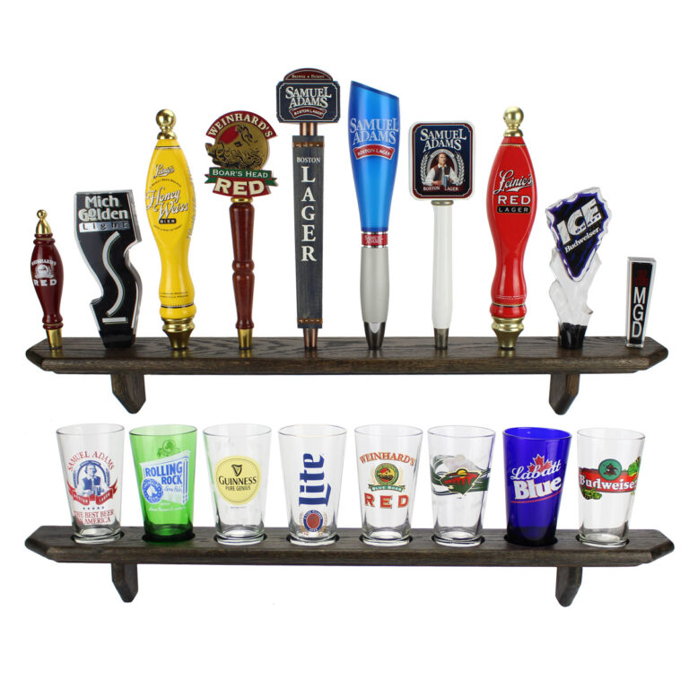 Beer Pint Glassware Display Shelf – 8 Place Solid Oak – Display Shack