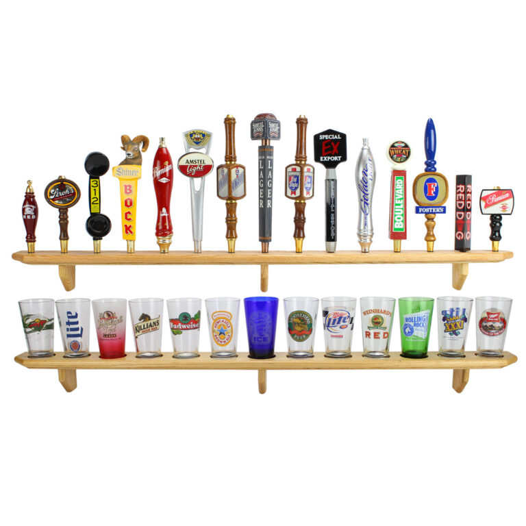 Beer Pint Glassware Display Shelf – 13 Place Solid Oak – Display Shack